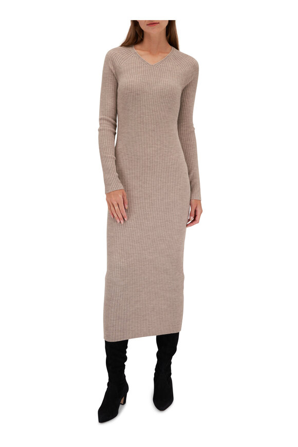 Totême - Gray Ribbed Merino Wool Dress