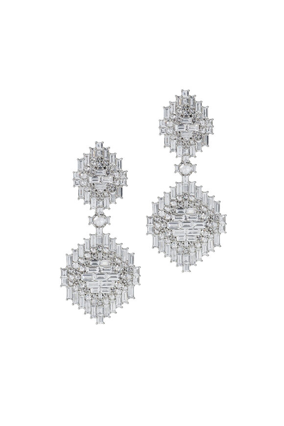 Nam Cho - Platinum Baguette Navajo Diamond Earrings