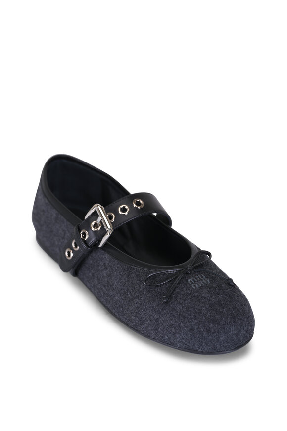 Miu Miu Anthracite Wool Ballerine Flat - view 1