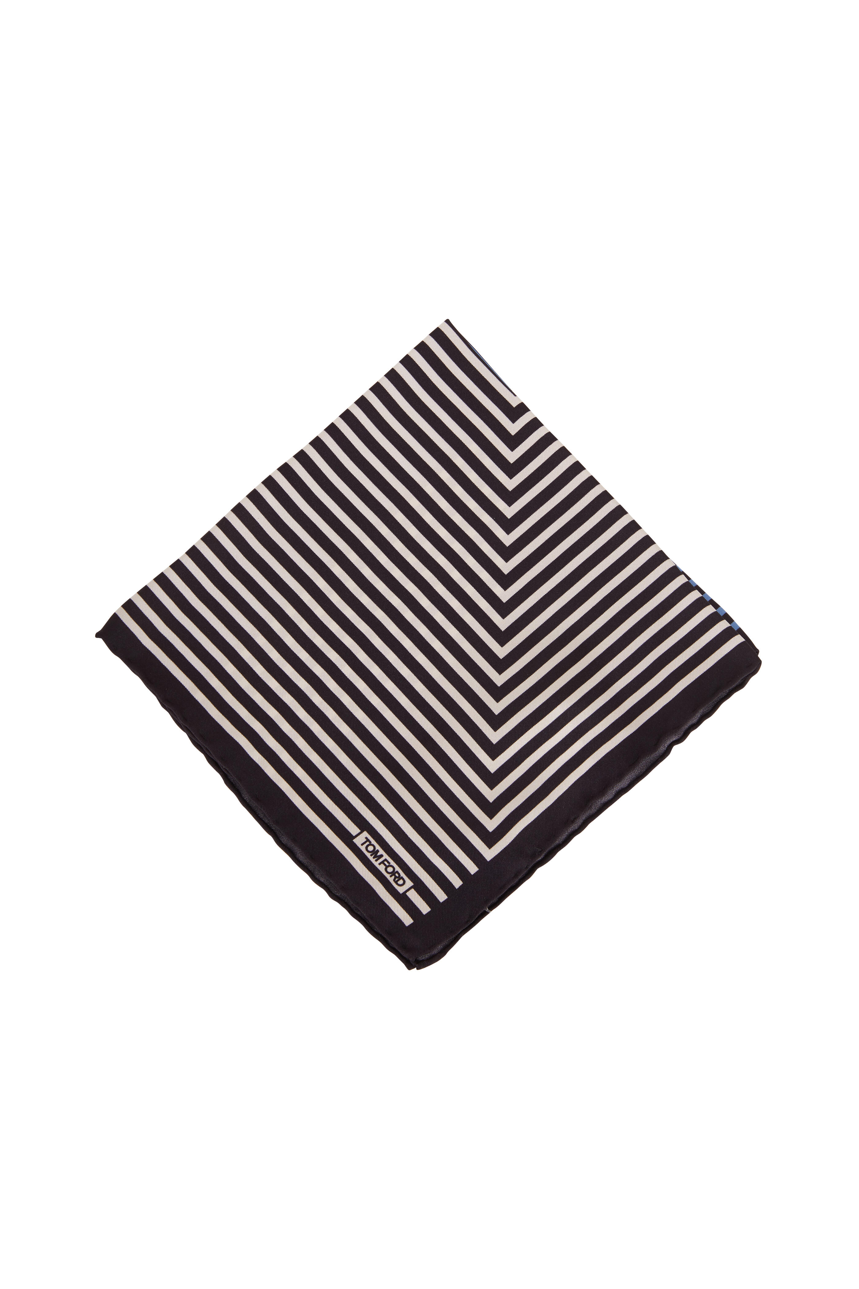 Tom Ford - Black, Blue & Gray Geometric Silk Pocket Square