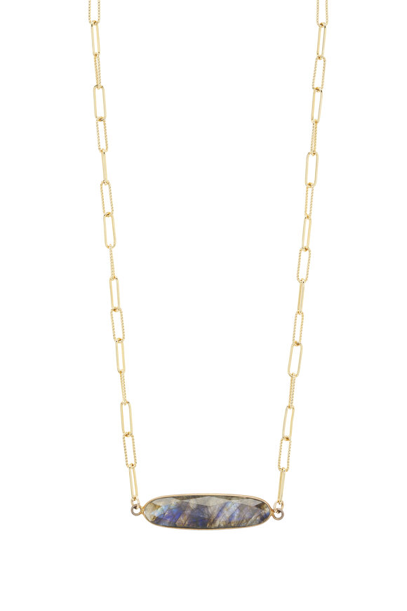 Cristina V. Oval Labradorite Safety Pin Necklace