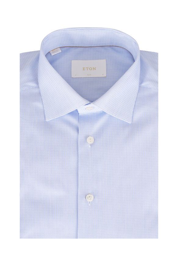 Eton Light Blue Check Cotton Slim Fit Dress Shirt - view 1