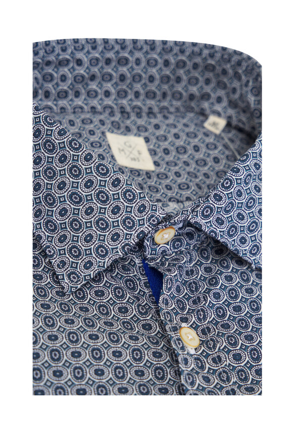 GMF - Navy & White Medallion Print Cotton Sport Shirt