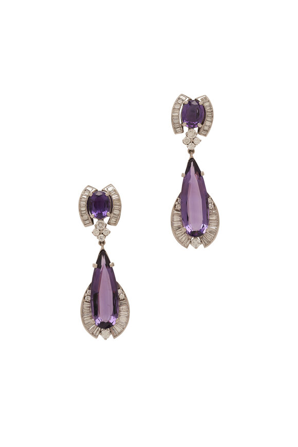 Estate Jewelry Estate Vintage Diamond & Amethyst Drop Earrings