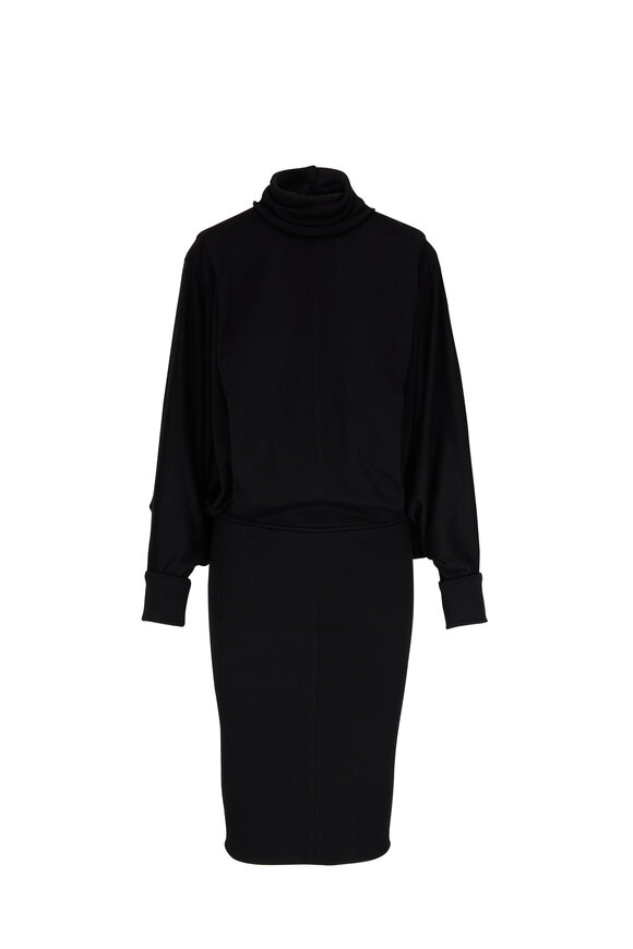 Yves Saint Laurent Black Knit Zipper Long Sleeve Dress Made in Italy
