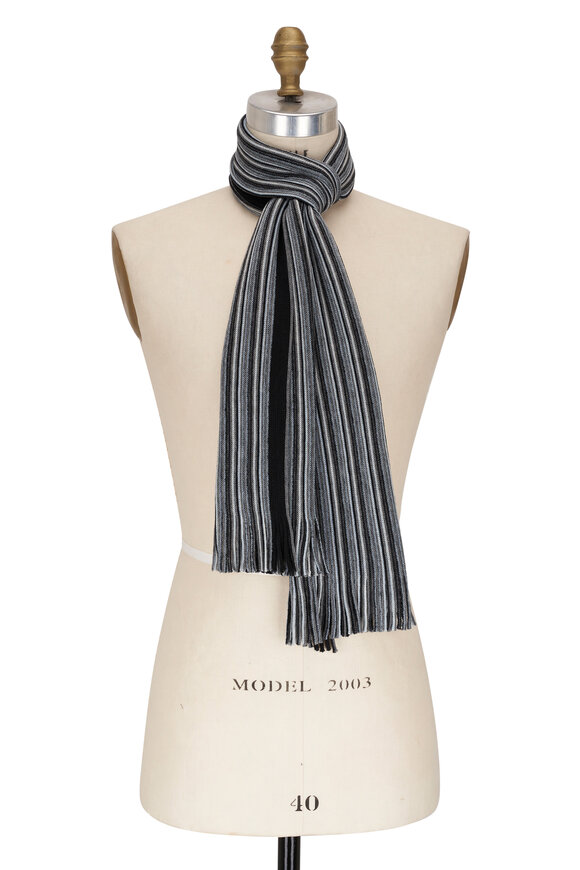 Chelsey Imports Gray Multi Striped Wool Knit Scarf - view 1