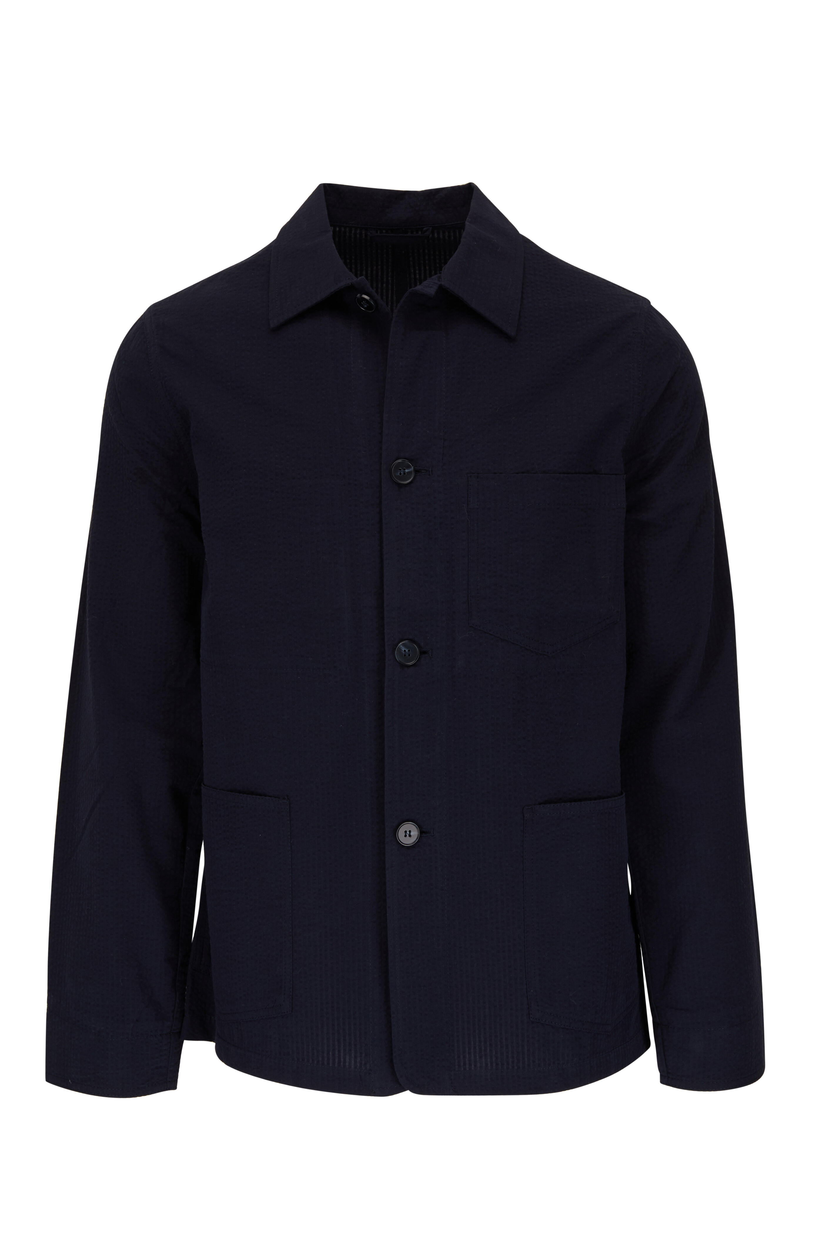 Officine Generale - Chore Navy Seersucker Cotton Jacket