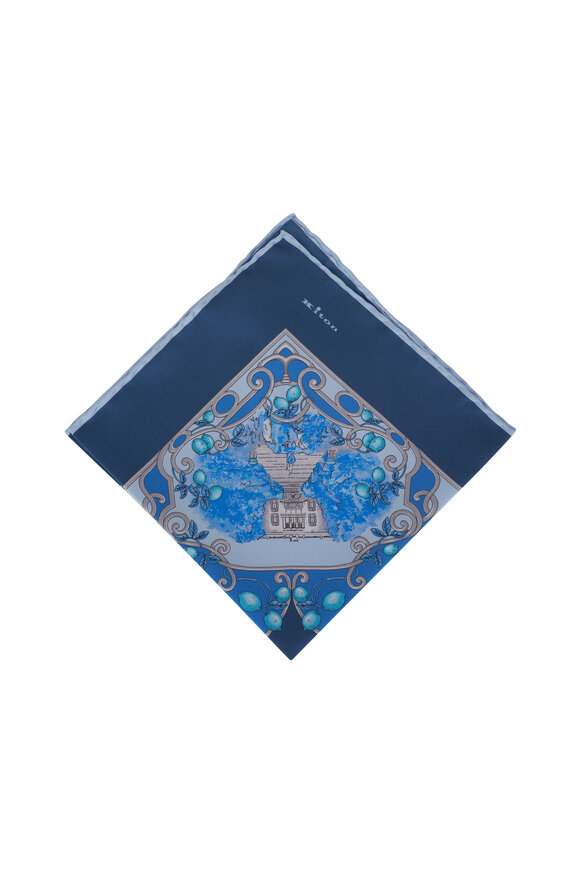 Hermes Blue Printed Silk Pocket Square Hermes