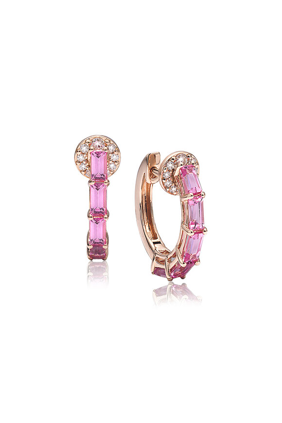 Nam Cho 18k Rose Gold Basic Baguette Pink Sapphire Hoop - view 1
