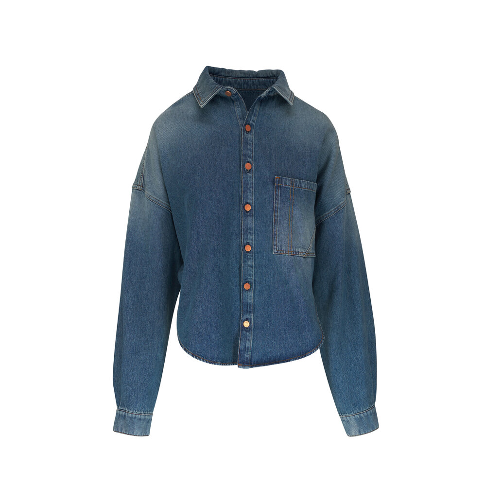 【seya.】PUFFY SHIRT BLOUSON SILK DENIM 3x1 - Santorini Denim Oversize Shirt Jacket | Mitchell Stores