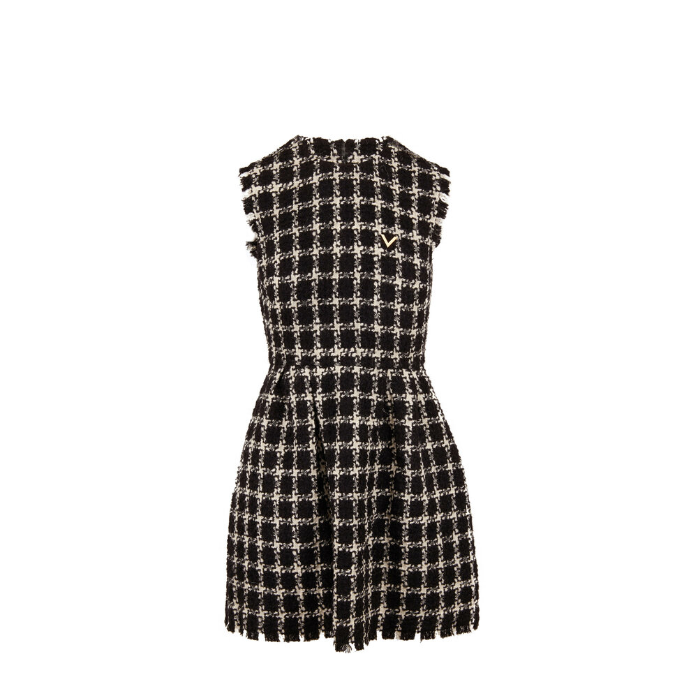 Valentino - Black & Ivory Stretch Wool Tweed Sleeveless Dress