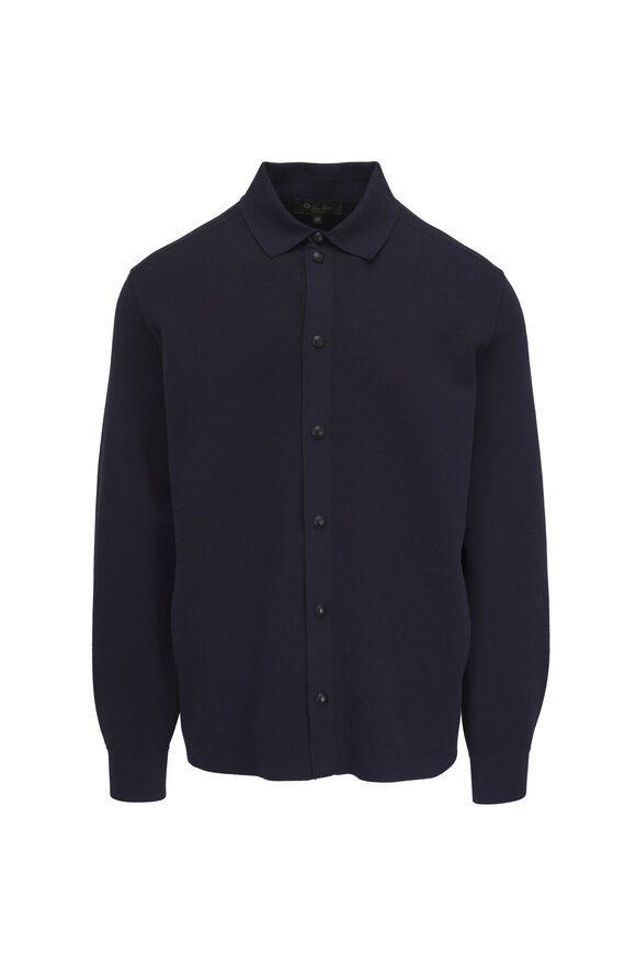 Loro Piana ダークブルー カーディガン Loro Piana - Deep Blue Front Button Cardigan | Mitchell Stores