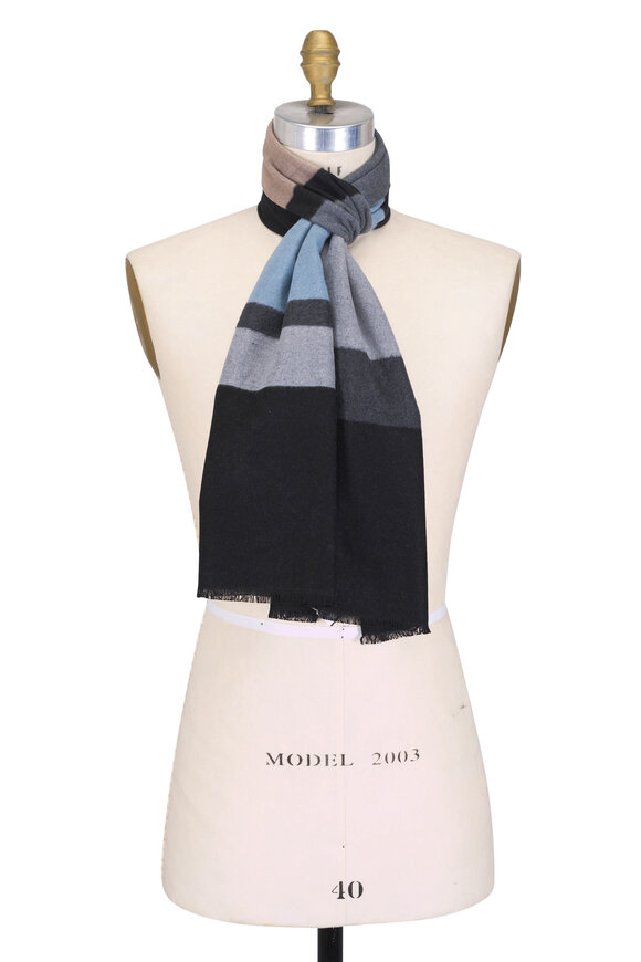 Chelsey Imports Black, Gray & Blue Colorblock Silk Scarf