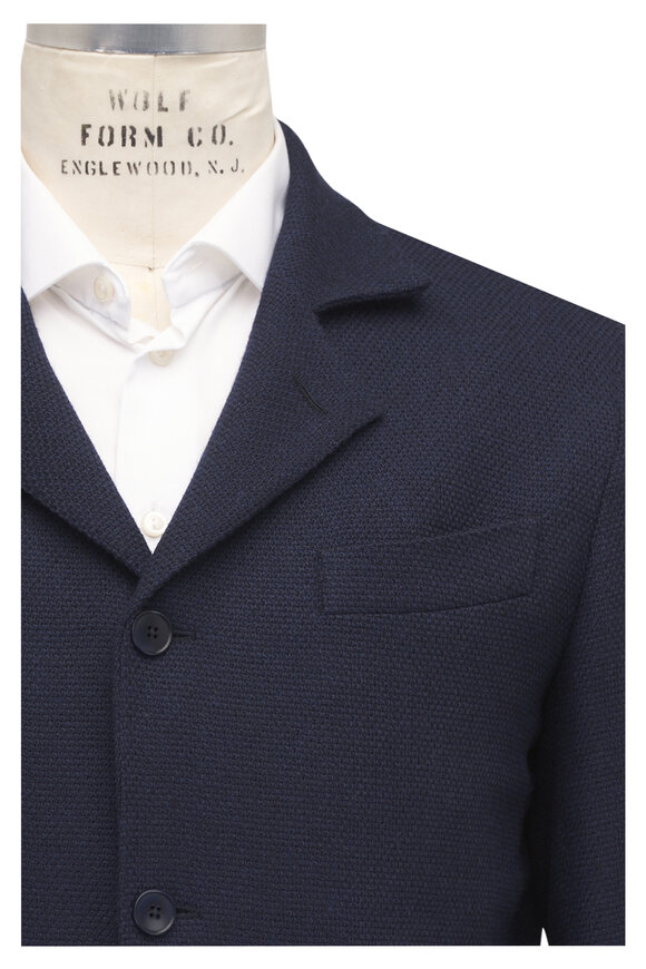 Atelier Munro Navy Blue Solid Knit Informal Jacket - view 4
