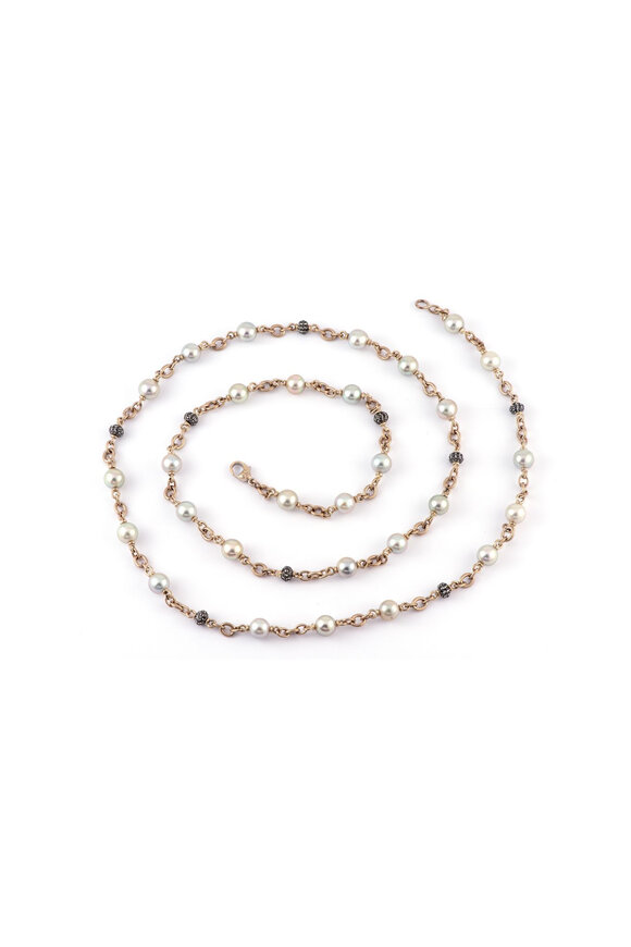 Sylva & Cie Pearl & Black Diamond Beaded Chain Necklace