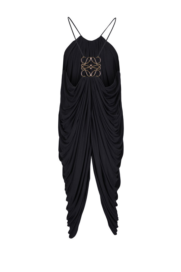 Loewe Black Draped Woven Silk Dress - view 3