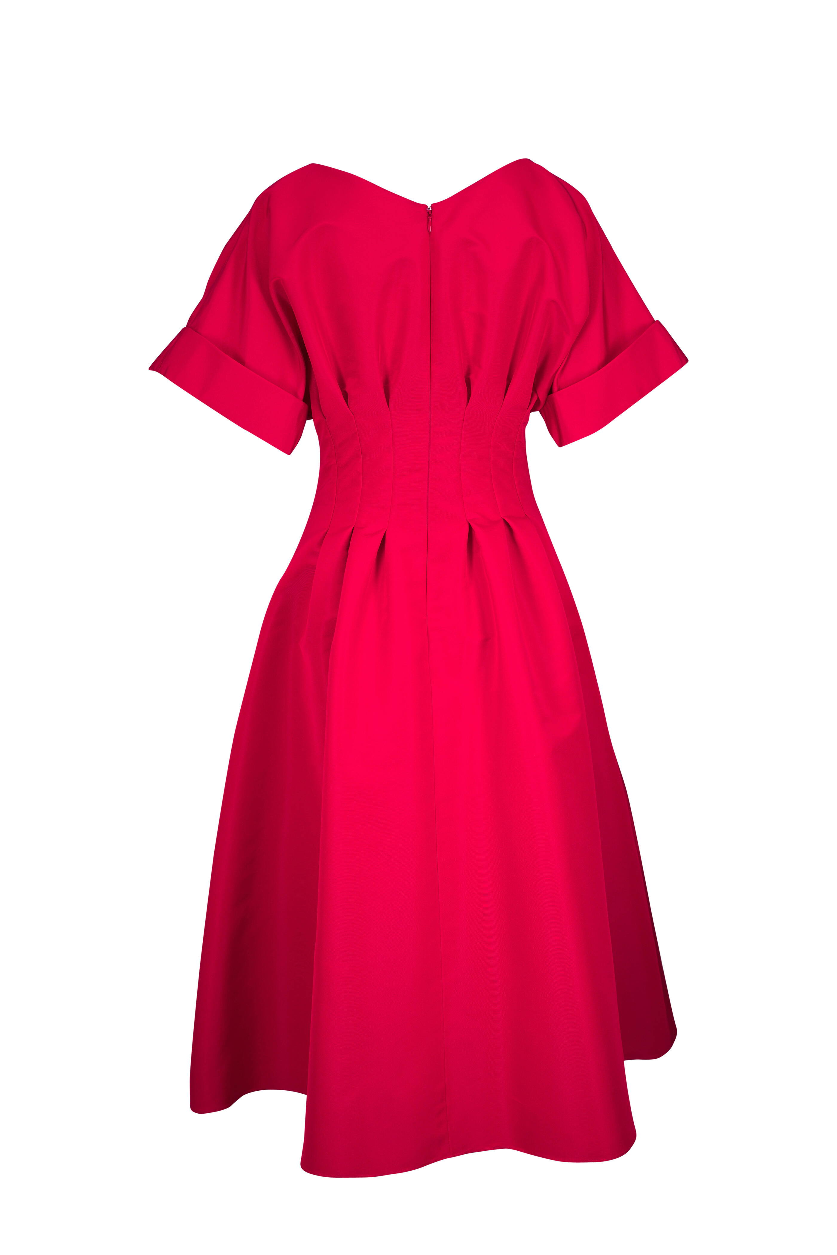 Carolina Herrera - Red Short Sleeve Silk Midi Dress