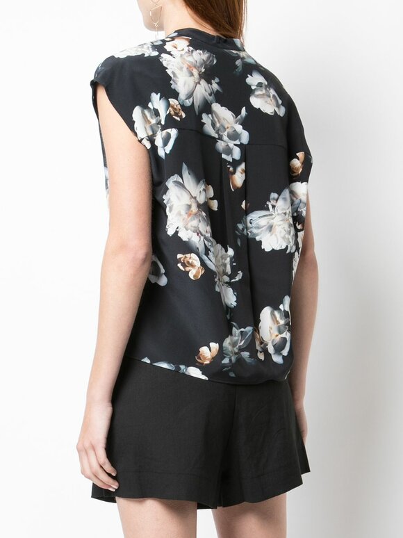 Vince - Black Silk Peony Printed Shell