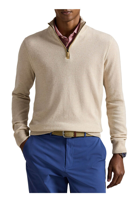 RLX Ralph Lauren Tan Cashmere Quarter Zip Pullover - view 2