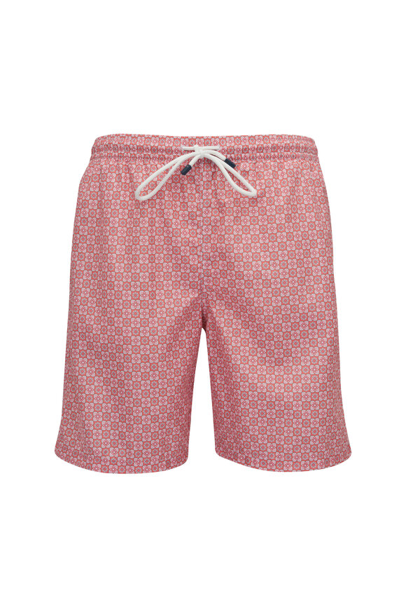 Fedeli - Pink Floral Print Swim Trunks 