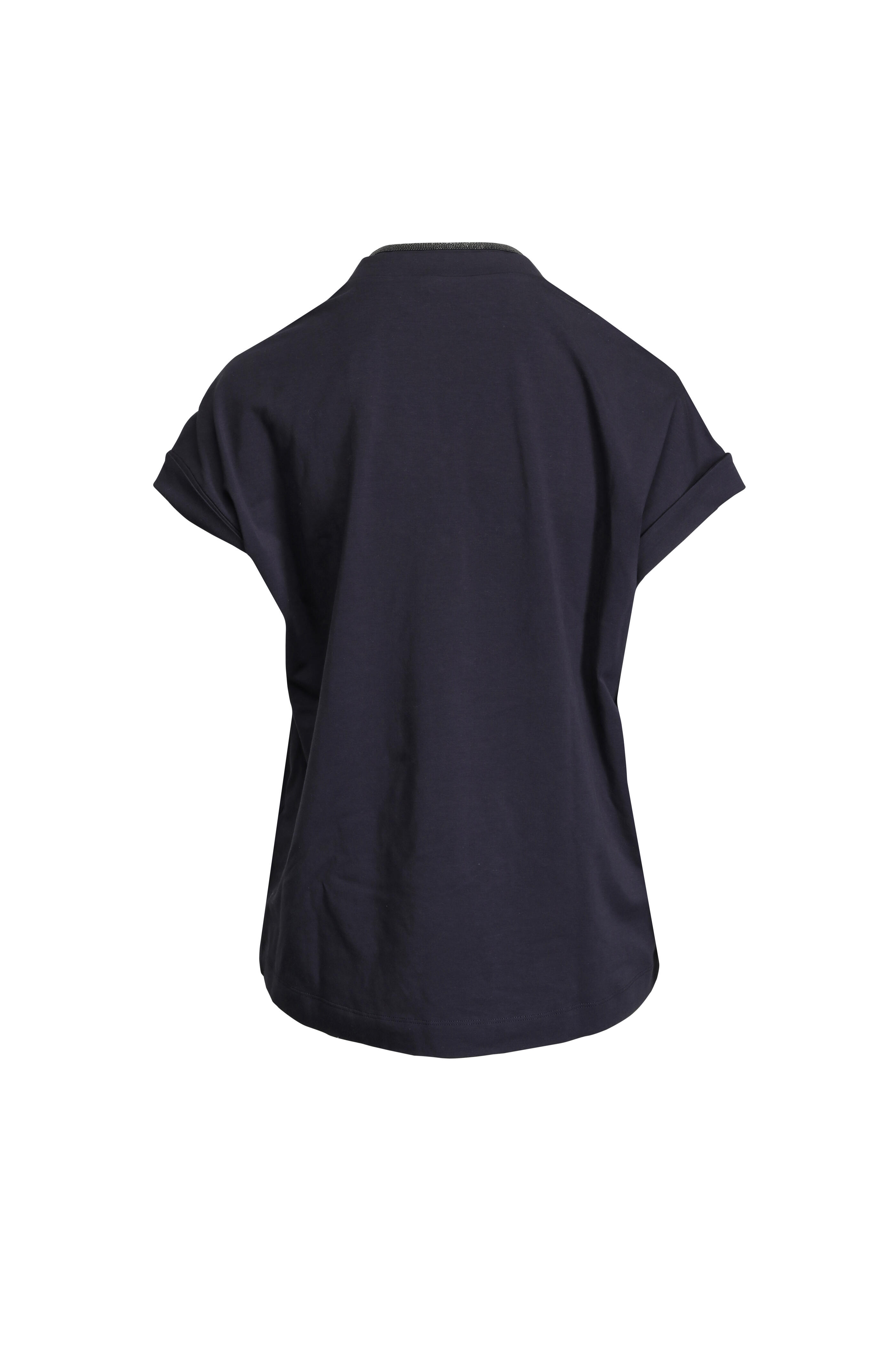 Brunello Cucinelli - Navy Monili Trim V-Neck Top - view 2