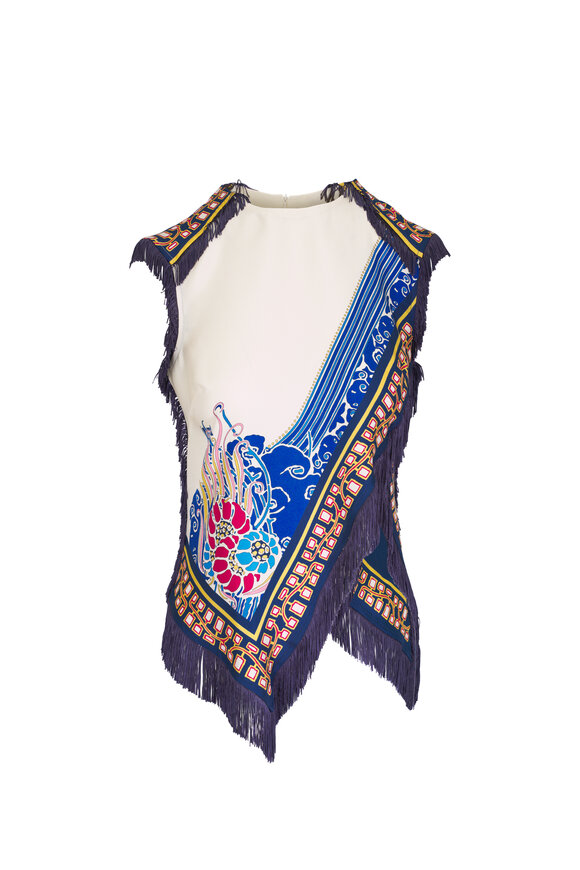 La DoubleJ Navy Multicolor Print Silk Scarf Top
