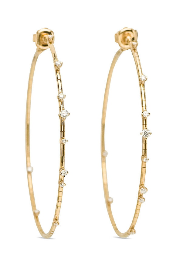 Mattia Cielo Yellow Gold Diamond Rosata Large Hoop Earrings - view 1