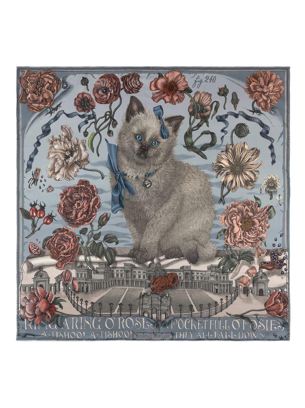 Sabina Savage - Ring A Ring Glacier O’Roses Silk Twill Scarf 90