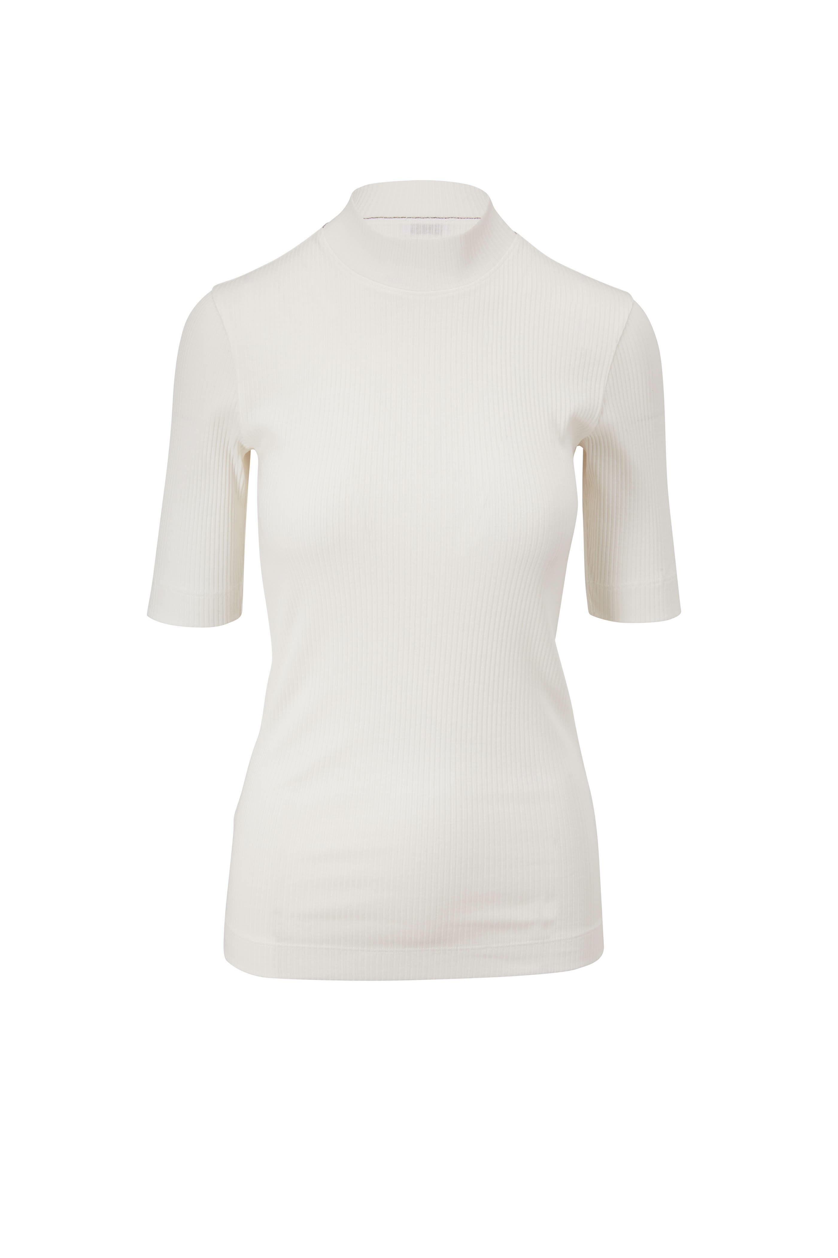 Brunello Cucinelli - White Ribbed Mockneck T-Shirt