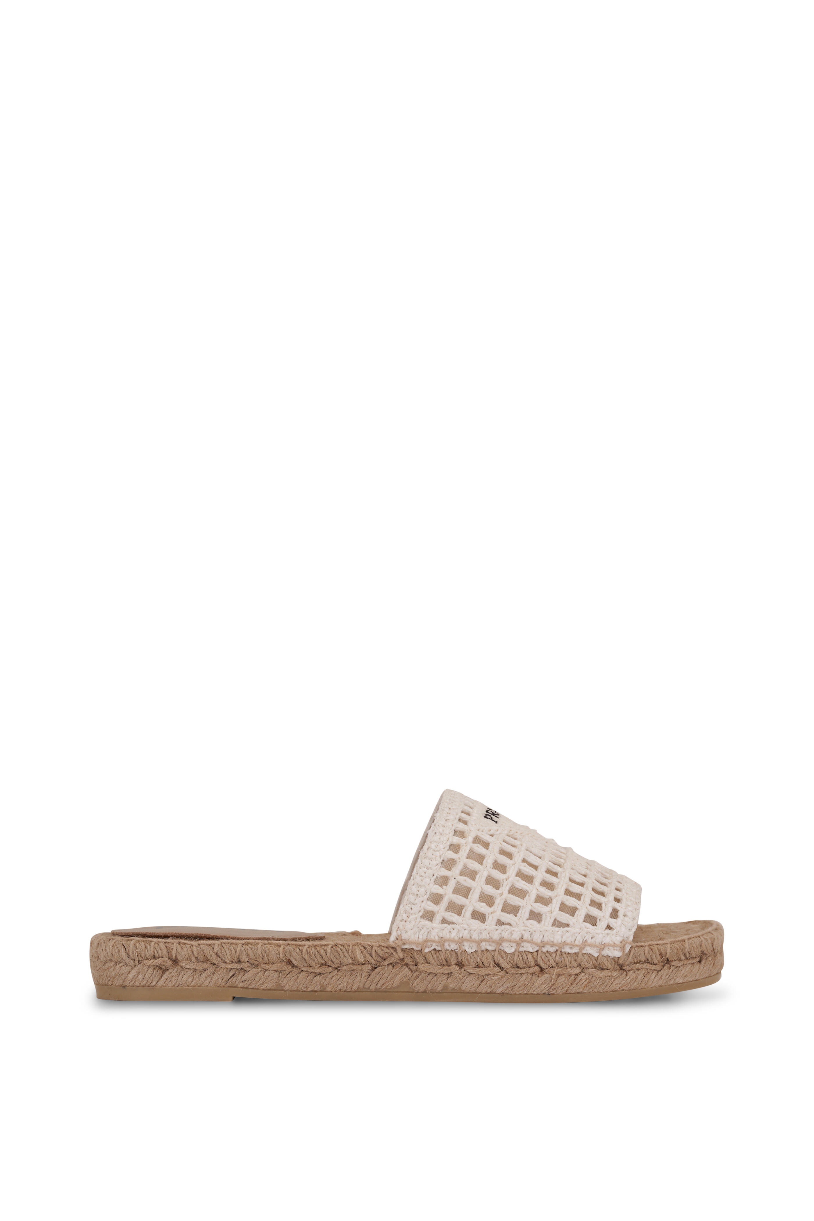 Prada - White Woven Raffia Espadrille Sandal | Mitchell Stores
