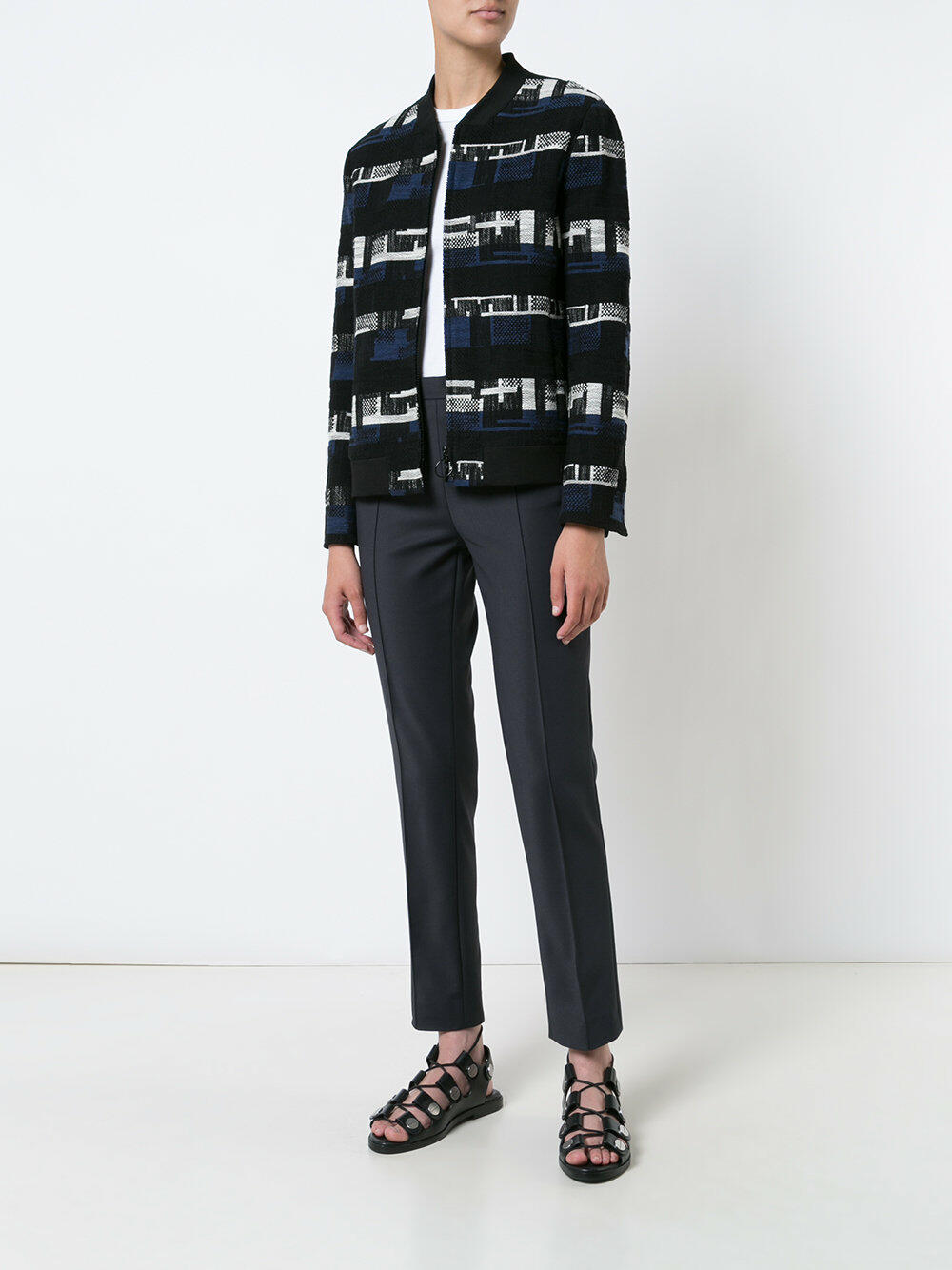 Akris Punto - Denim Blue Modern Tweed Zip Front Jacket