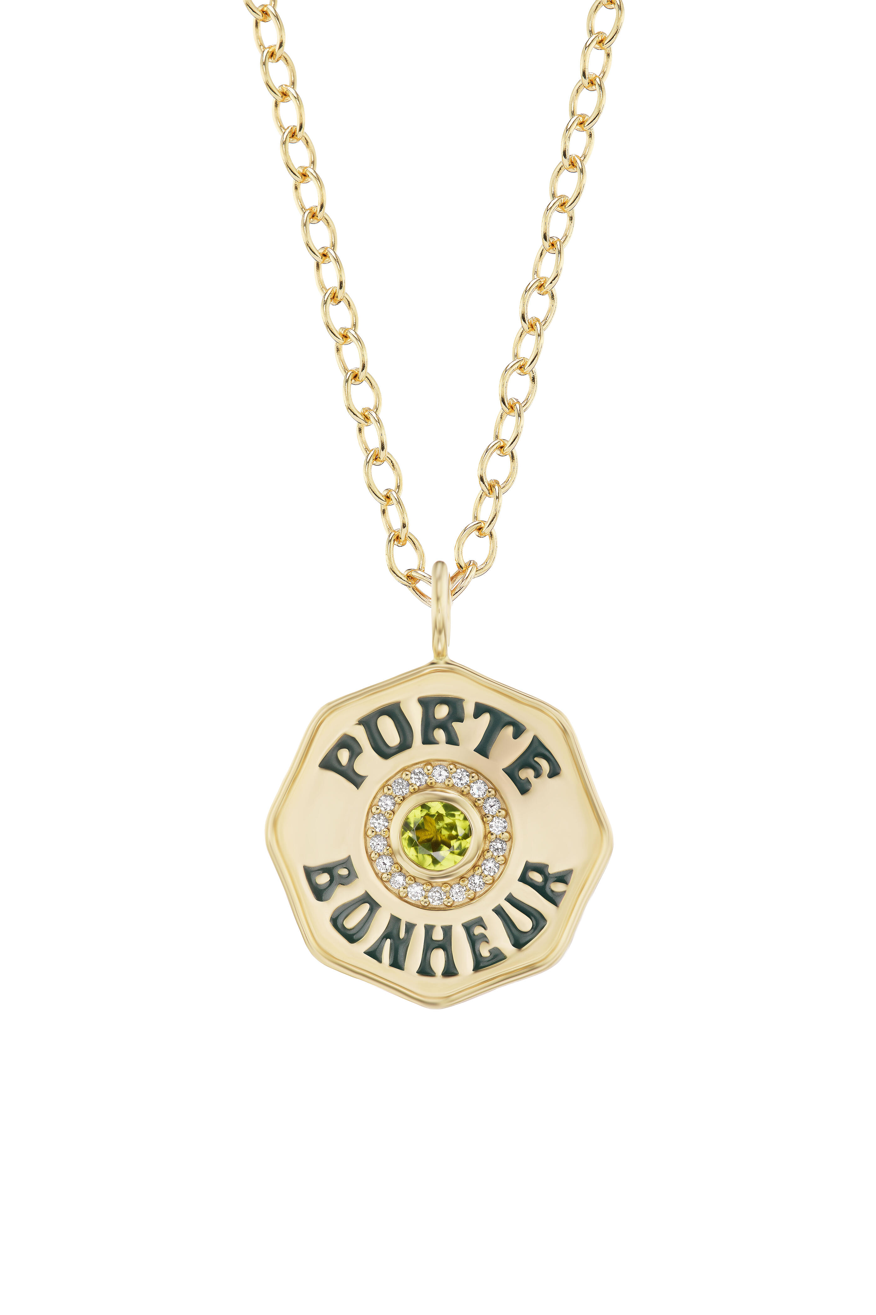Marlo Laz - 14k Gold Diamond Halo Porte Bonheur Peridot Charm
