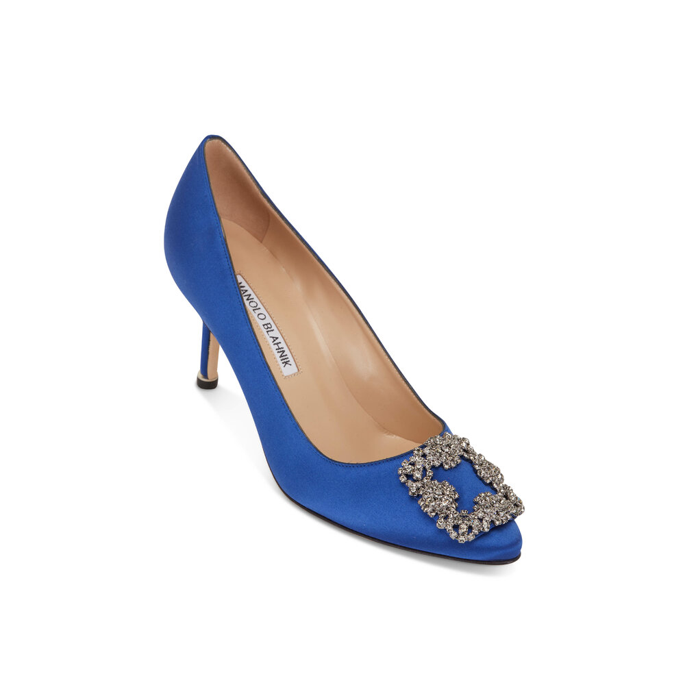 Manolo Blahnik - Hangisi Blue Satin Pump, 70mm | Mitchell Stores