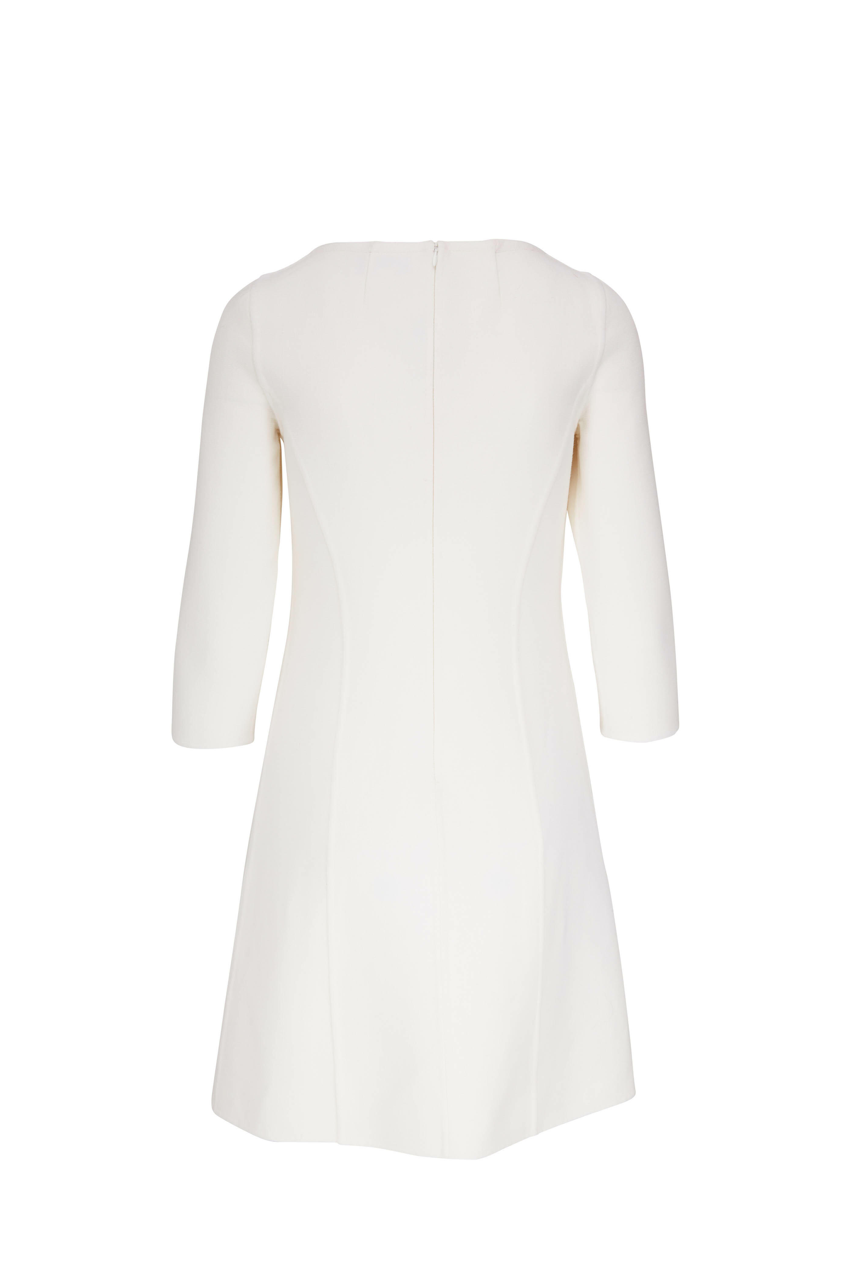 Michael Kors Collection - White Wool Sleeve Three-Quarter Shift Dress