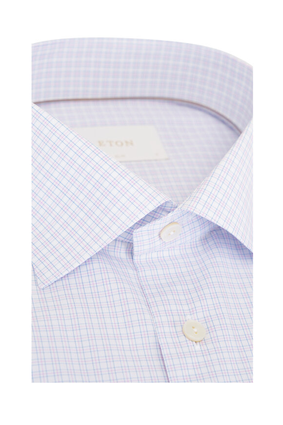 Eton Pink & Blue Check Cotton Slim Fit Dress Shirt - view 3