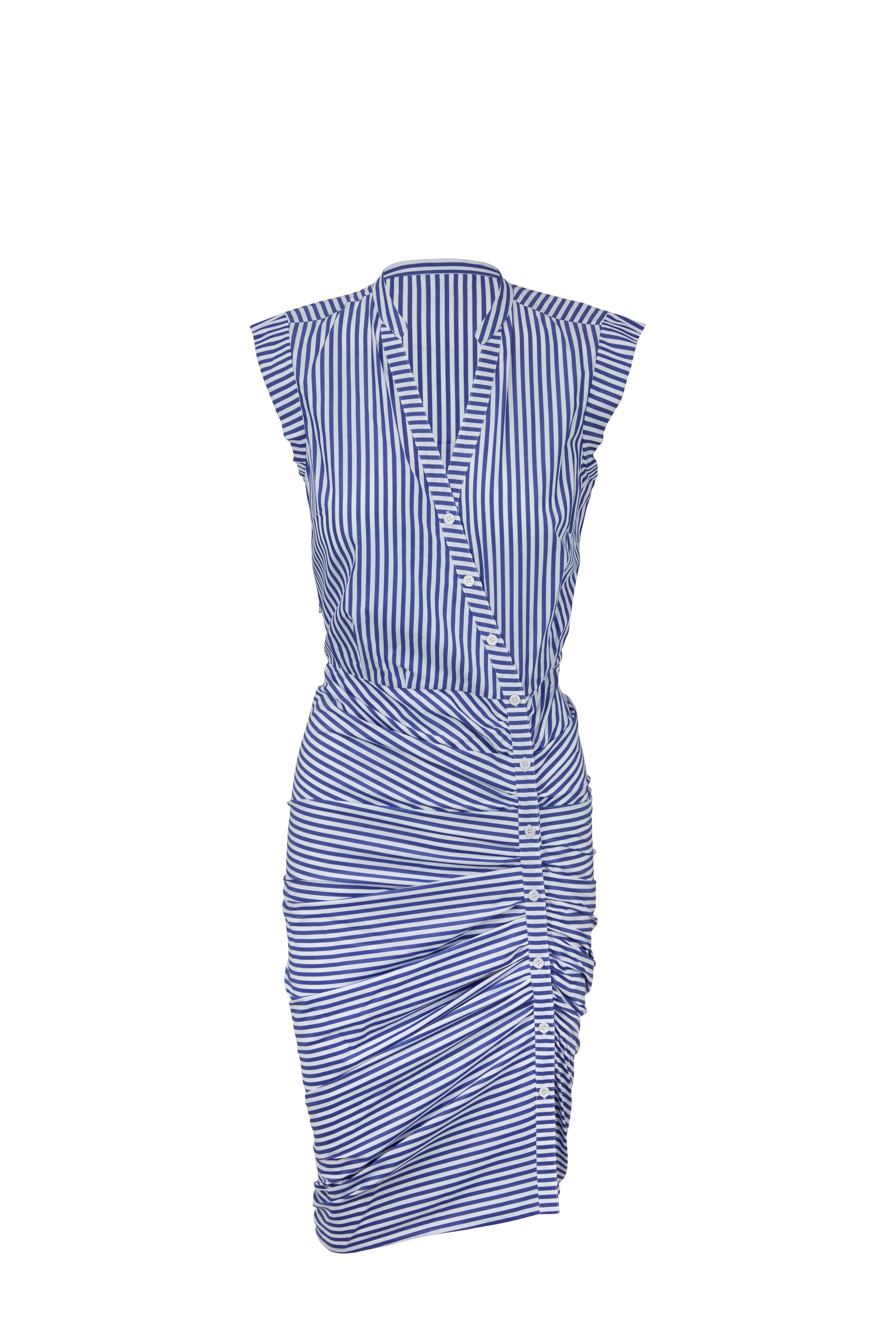 Veronica Beard - Blue & White Striped Ruched Shirtdress