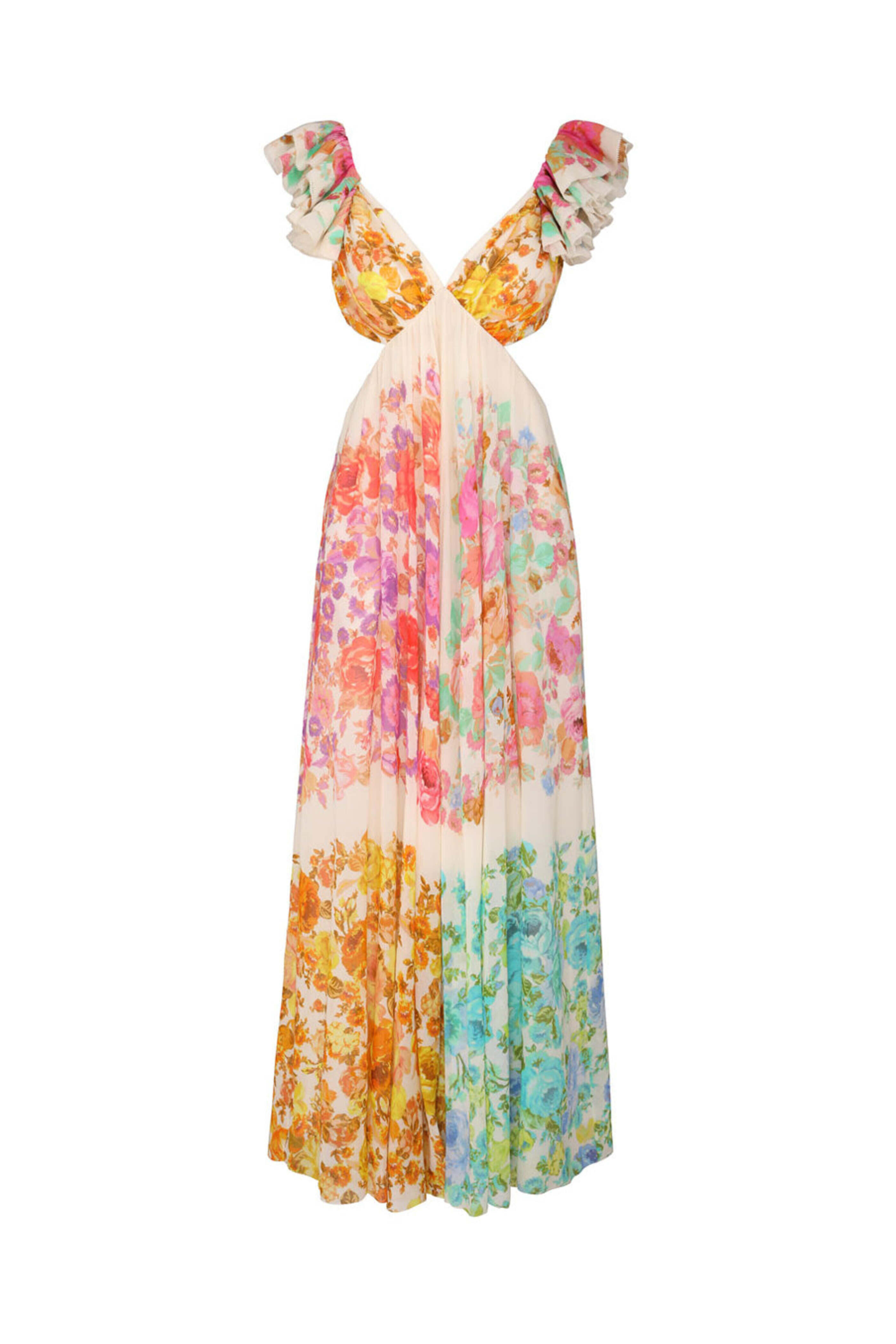 Zimmermann - Multicolor Floral Raie Frill Shoulder Maxi Dress