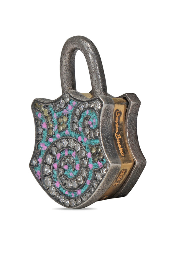 Sevan Bicakci Micro Swirl Mosaic Shield Padlock Pendant - view 3