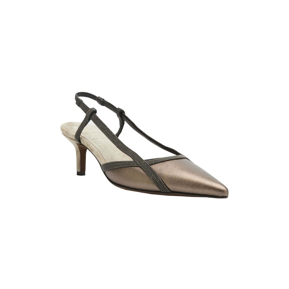 【ブルネロクチネリ】 SLINGBACK PUMPS パンプス Brunello Cucinelli - Ice Leather Monili Slingback Pump, 60mm