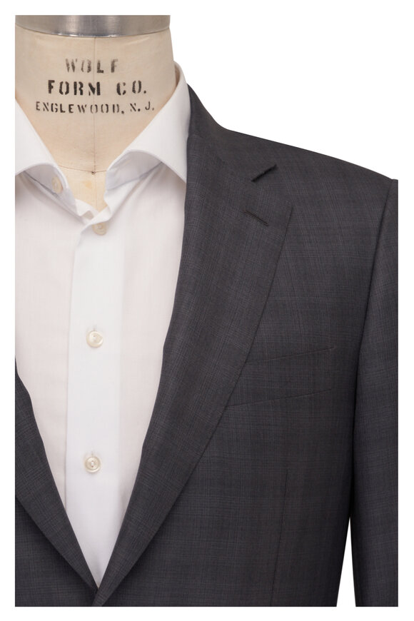 Canali Gray Plaid Wool & Silk Suit
