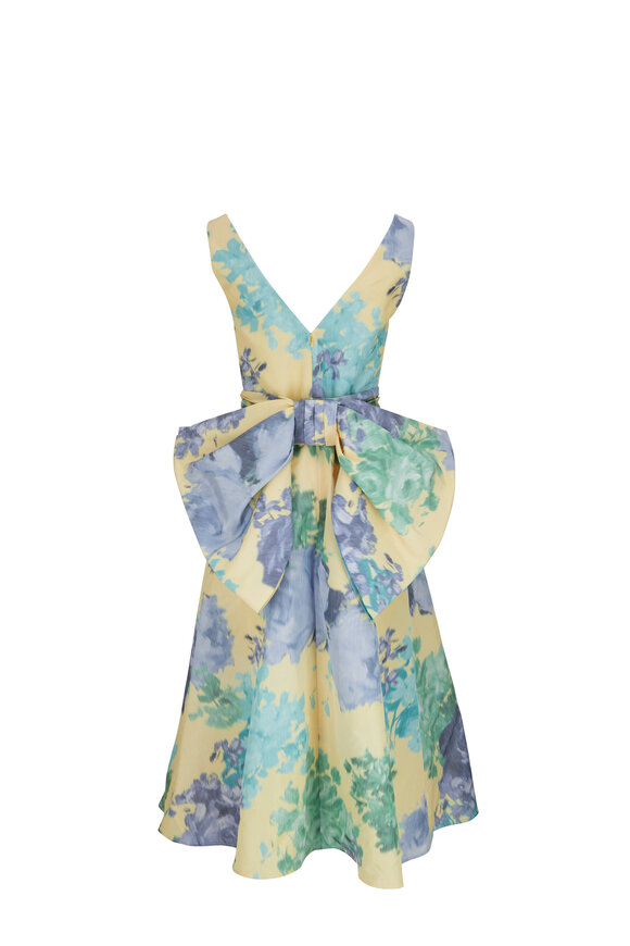 Lela Rose - Limoncello Floral Crepe De Chine Bow Midi Dress