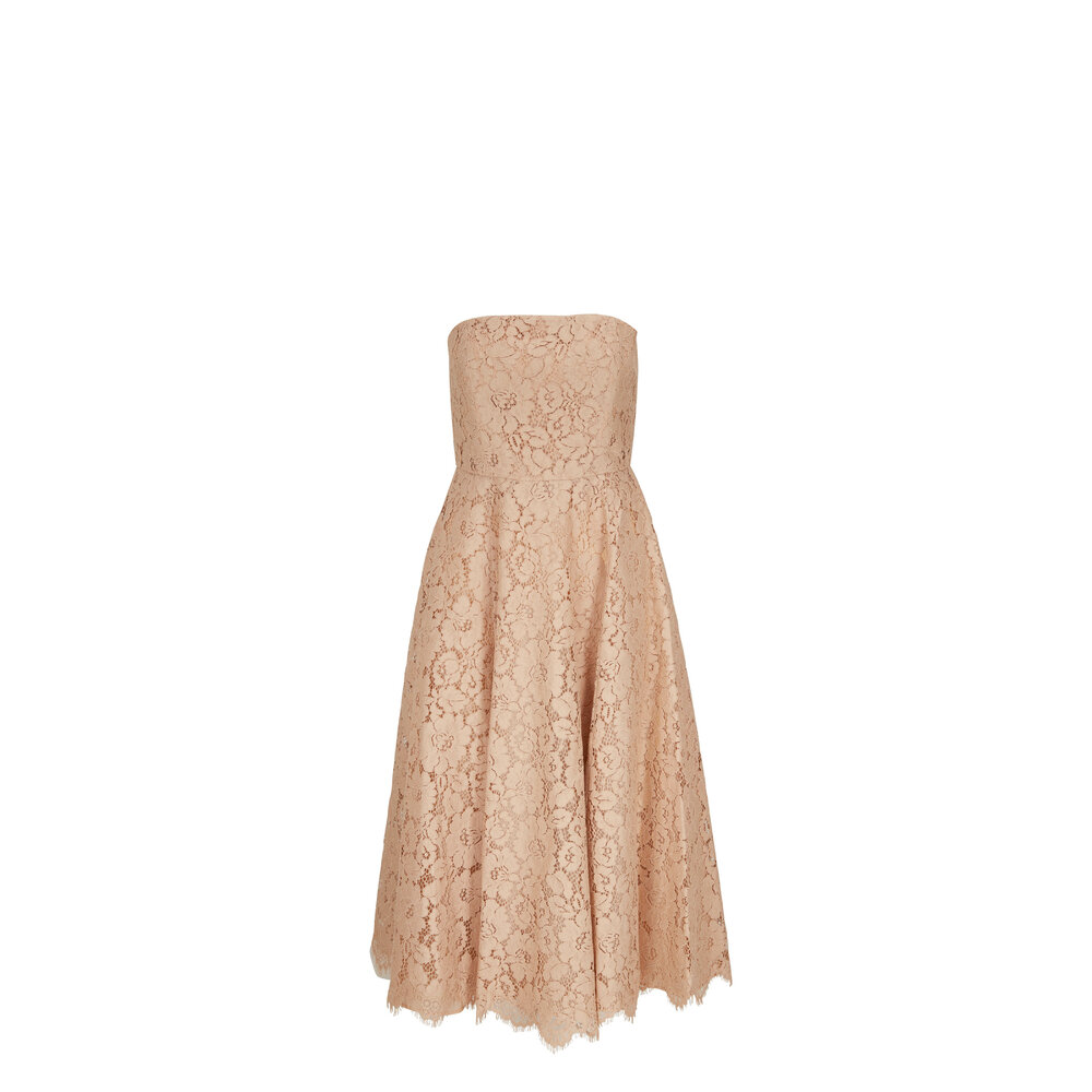 Michael Kors Collection - Light Tan Strapless Floral Lace Dress