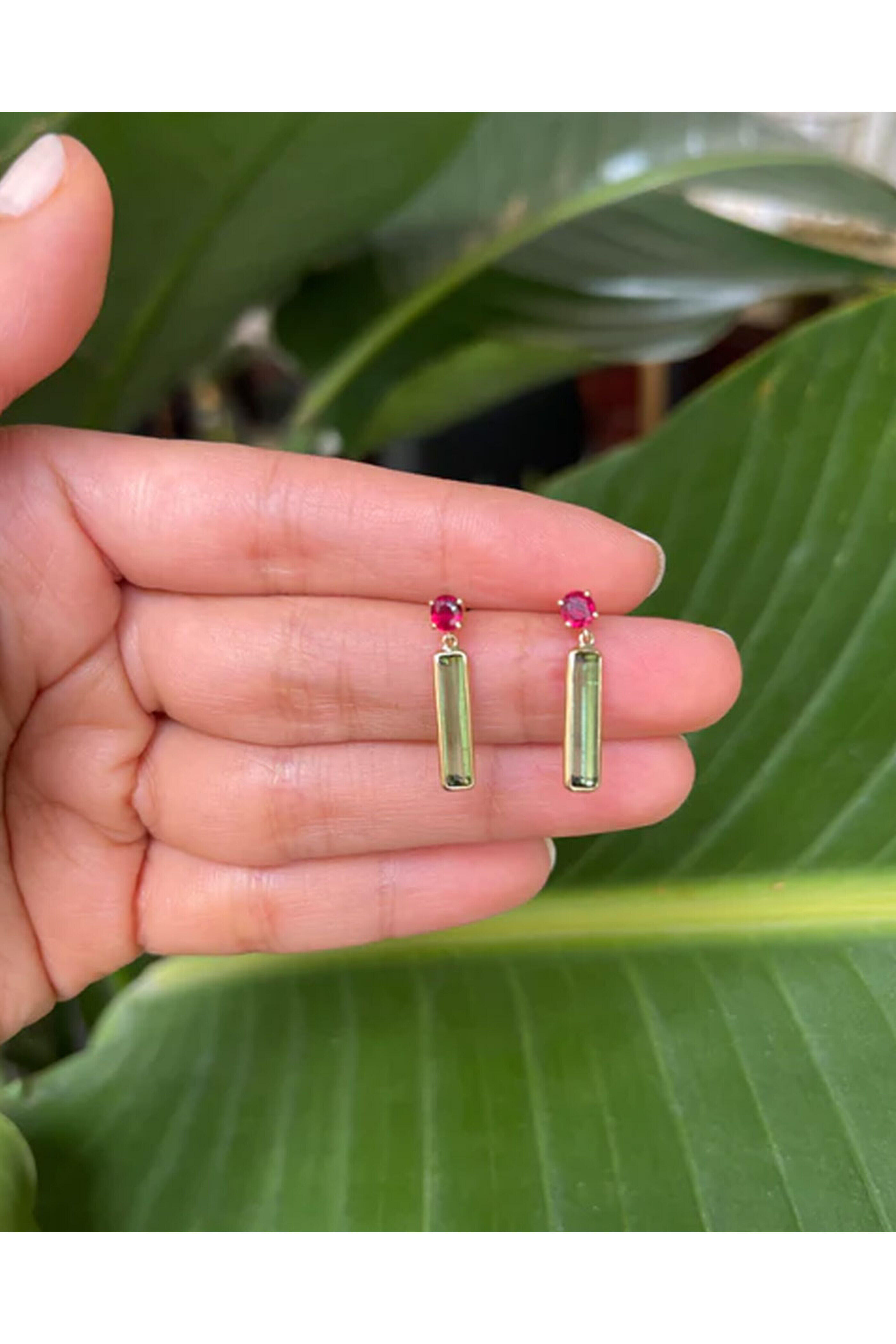 Yi Collection - Ruby and Tourmaline Bar Earrings - view 3