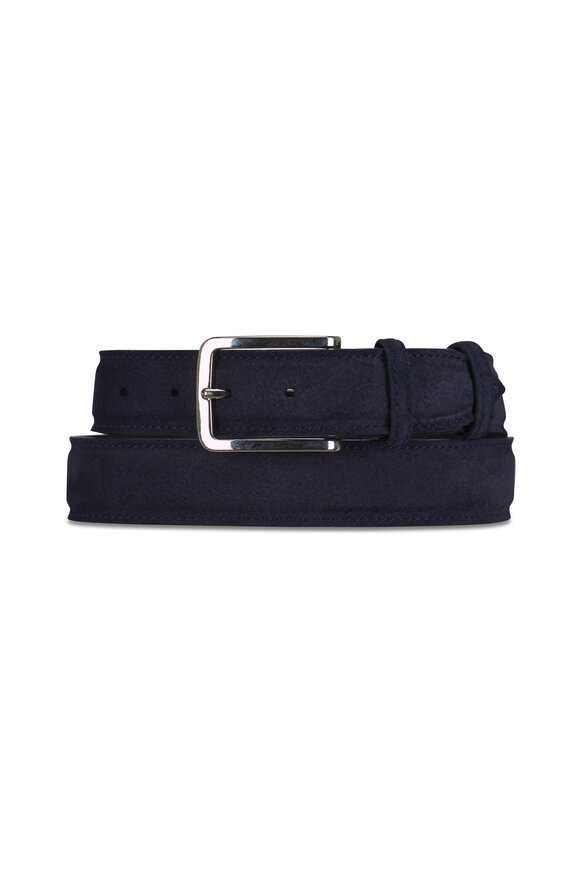 Bontoni Navy Blue Textured Suede Belt