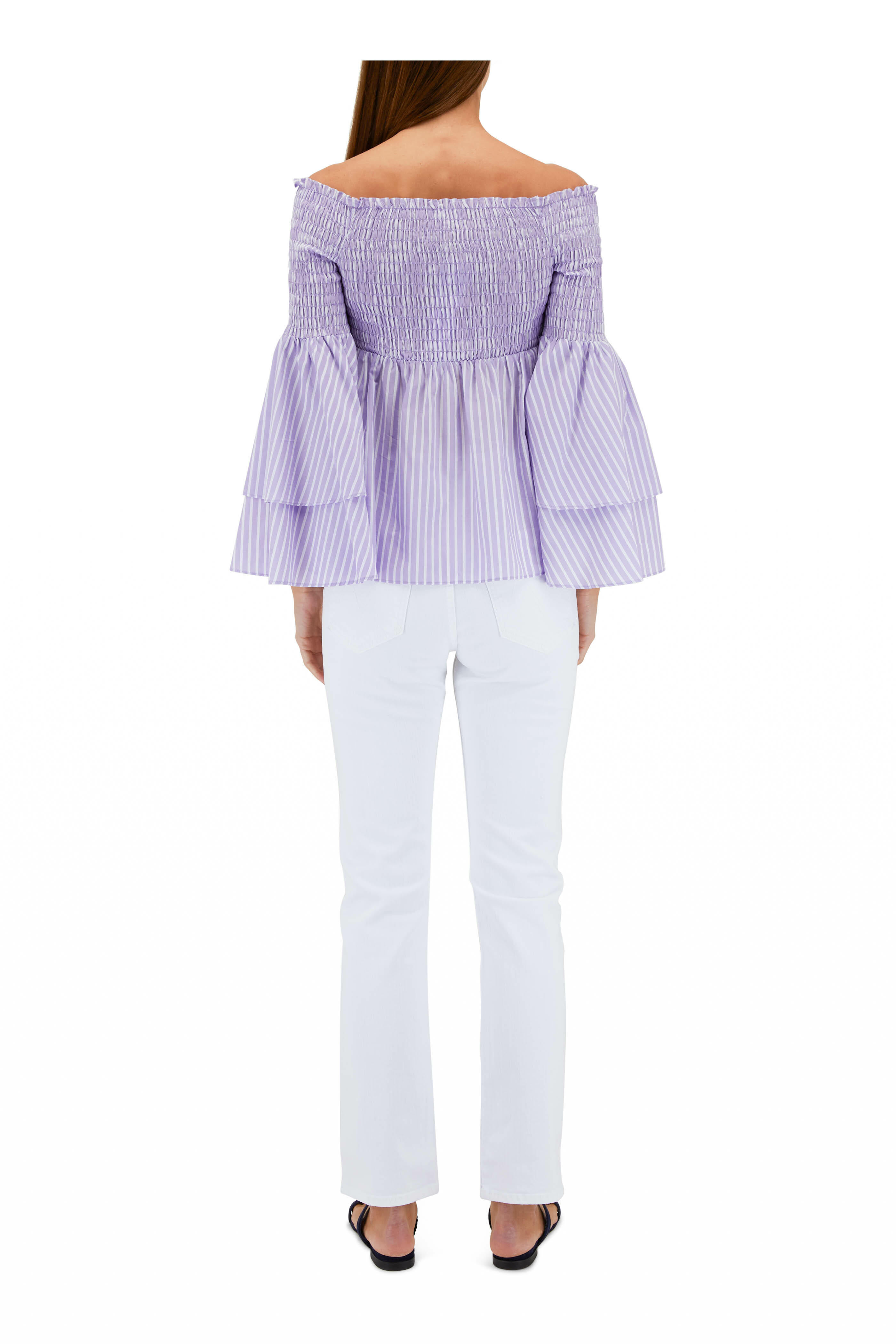 L'Agence - Denver Purple & White Stripe Off-The-Shoulder Top