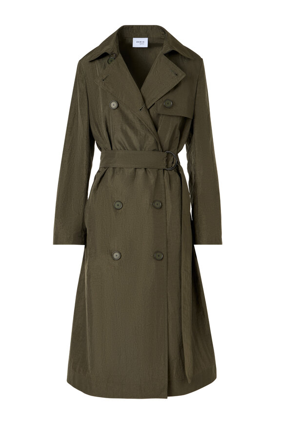 Akris Punto Olive Crinkled Taffeta Double-Breasted Trench Coat - view 1