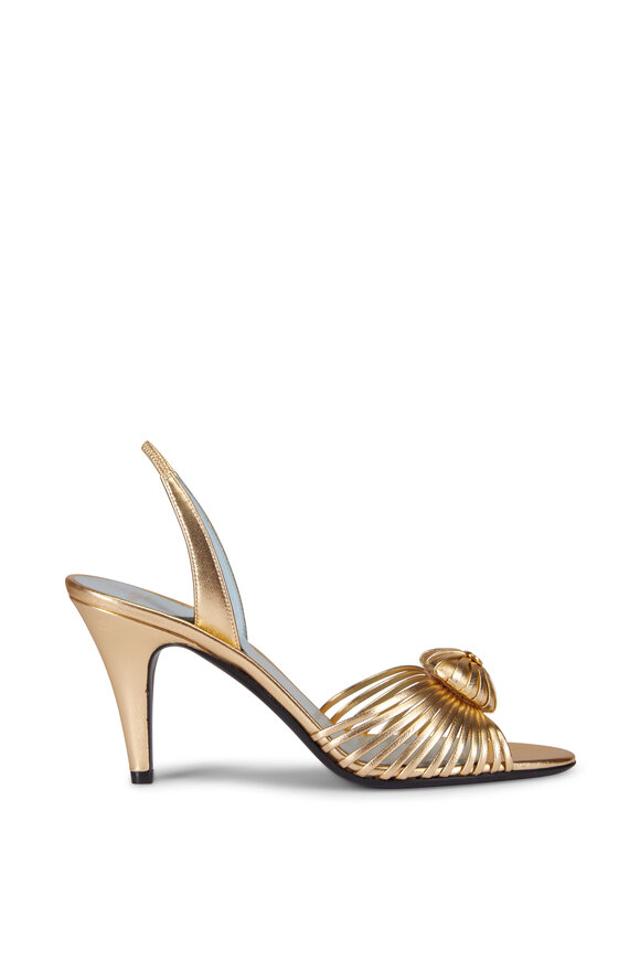 Valentino Garavani Coeur Royal Gold Metallic Leather Sandal, 95mm - view 3