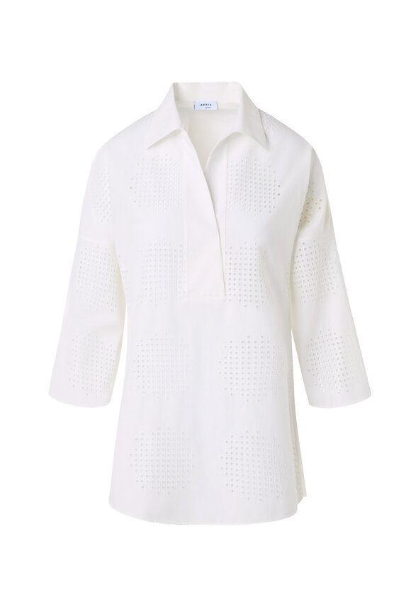 Akris Punto White Embroidered Eyelet Cotton Tunic - view 1
