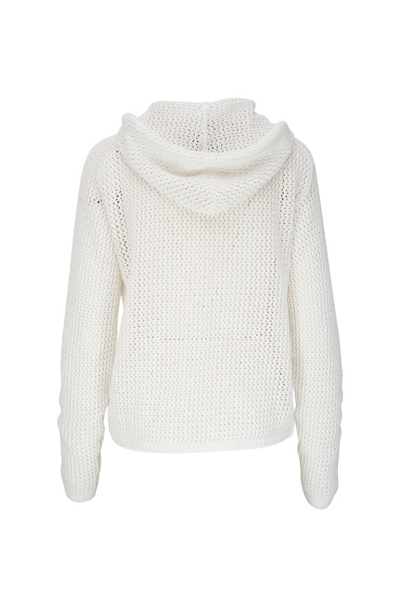 Kiton - White Crochet Knit Zip-Up Hoodie 
