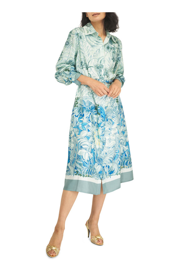 Rani Arabella Green Floral Botanical Silk Dress - view 2